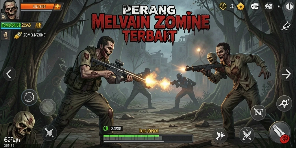Antarmuka 6CF menunjukkan aksi seru melawan zombie.