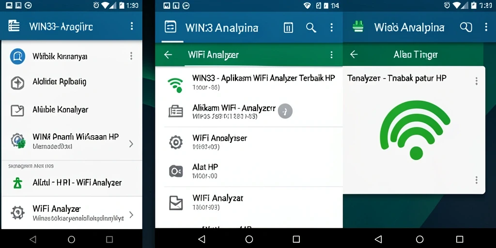 Antarmuka WIN33 menampilkan analisis jaringan WiFi secara jelas dan informatif.